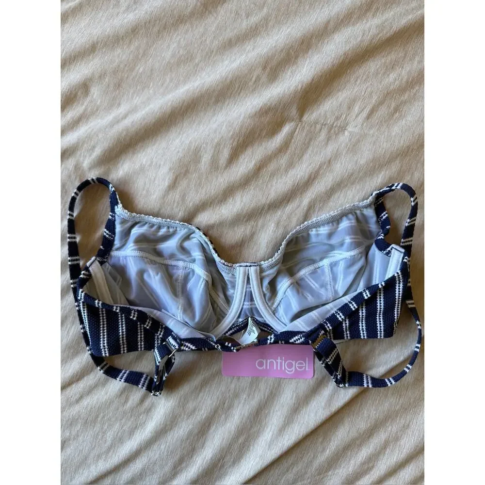 antigel by lise charmel navy blue & white stripe bikini top women size 32e